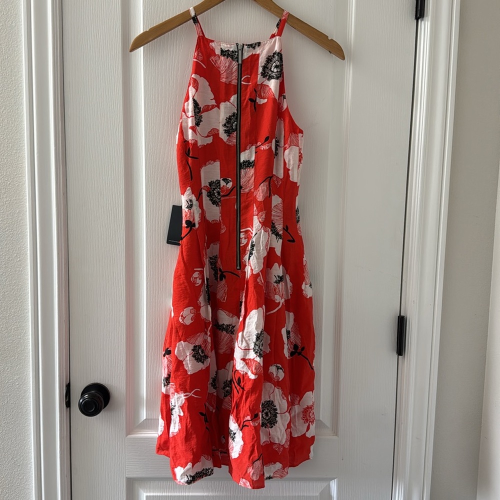 ADRIANNA PAPELL Fit & Flare Red/Orange Floral Dress Size 4 New With Tags! - Picture 4 of 8